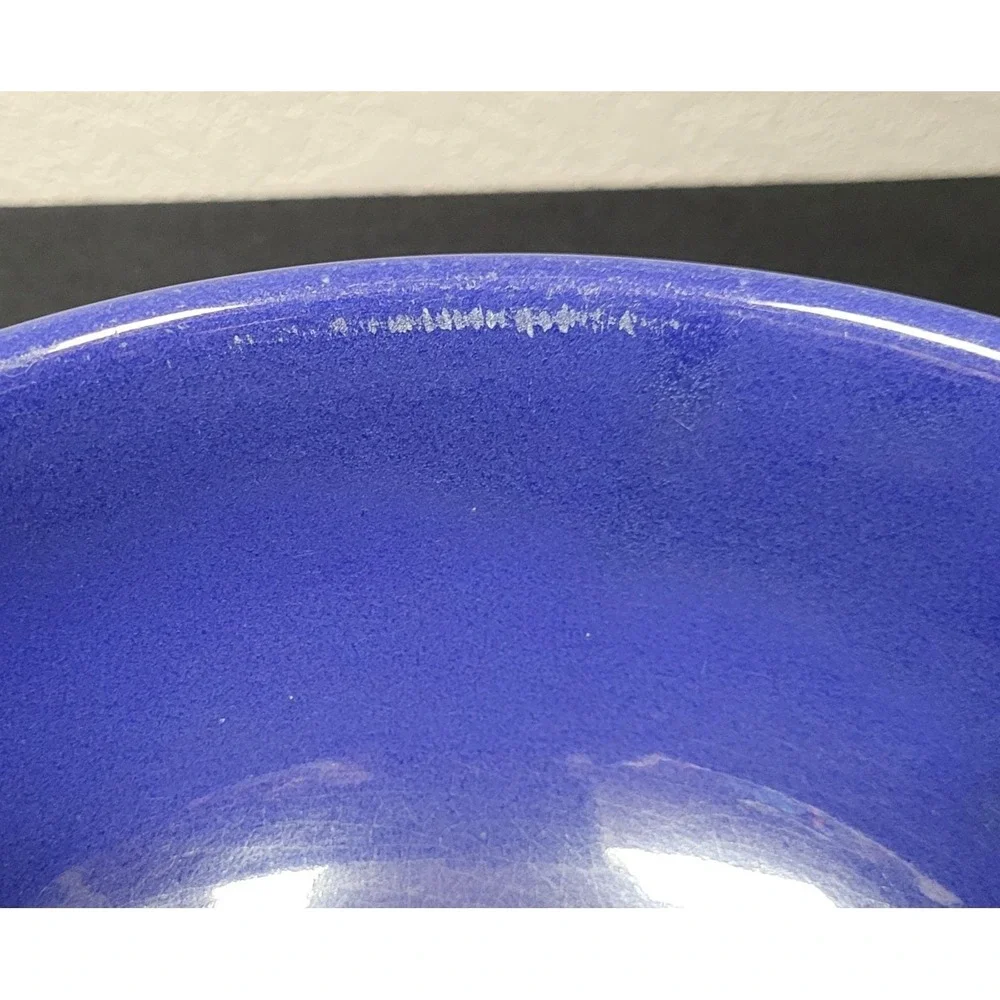 Vintage Cobalt Blue Stoneware Ceramic 8 inch Mixing Bowl 1940s - Read As Is
